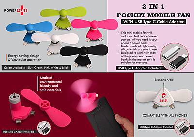 Pocket Mobile Fan for anywhere Cooling | Works with Micro USB, iPhone & Type C ports