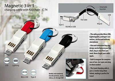 Magnetic 3 In 1 Charging Cable With Keychain