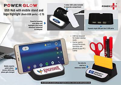 Power Glow Usb Hub With Mobile Stand And Logo Highlight (Back Usb Ports)