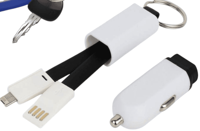 Car charger with keychain and charging cable
