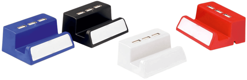 PowerGlow 3 USB hub with mobile stand and logo highlight PowerGlow 3 USB hub with mobile stand and logo highlight