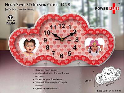 Heart style 3D illusion clock with dual photo frame