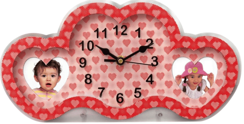 Heart style 3D illusion clock with dual photo frame Heart style 3D illusion clock with dual photo frame