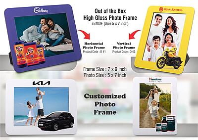 Out Of The Box High Gloss Photo Frame In Mdf | With Customized Frame & Insert | Photo Size 5X7 Inch | Vertical | Moq 100 Pcs