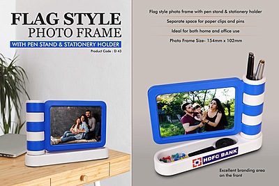 Flag style Photo frame with Pen Stand & Stationery holder