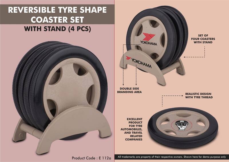 Reversible Tyre shape coaster set with stand (4 pcs) Reversible Tyre shape coaster set with stand (4 pcs)