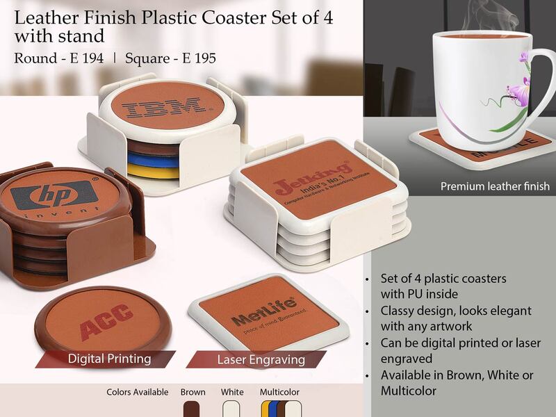 Leather finish Plastic coaster set of 4 with stand (square) Leather finish Plastic coaster set of 4 with stand (square)