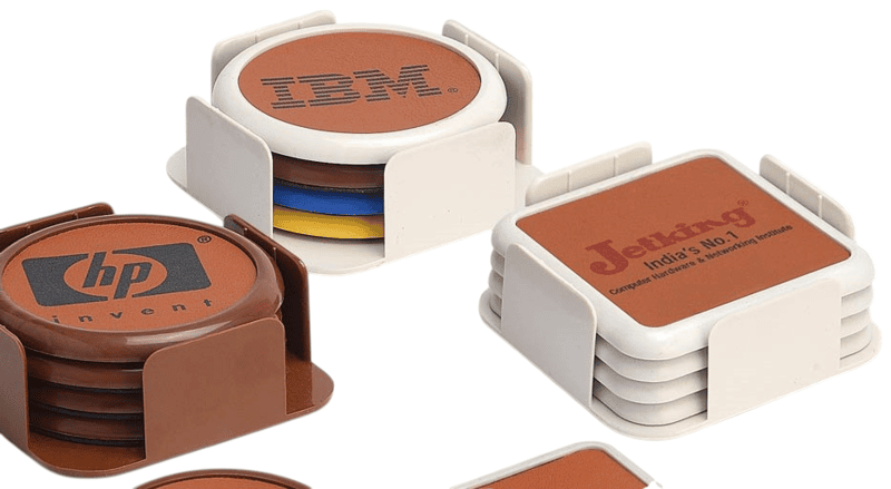 Leather finish Plastic coaster set of 4 with stand (square) Leather finish Plastic coaster set of 4 with stand (square)