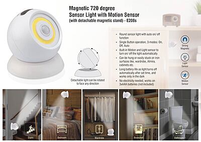 Magnetic 720 degree Sensor light with motion sensor