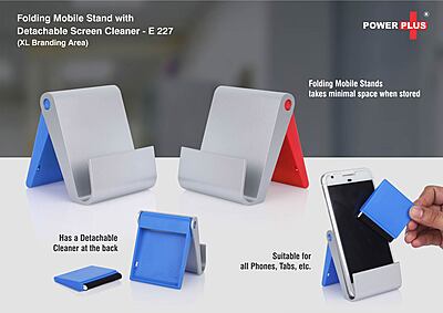 Folding mobile stand with detachable screen cleaner