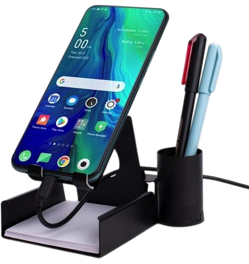 Metal mobile stand with Detachable Tumbler and Writing pad holder
