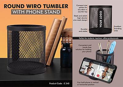 Round Wiro tumbler with Slide-out Phone Stand