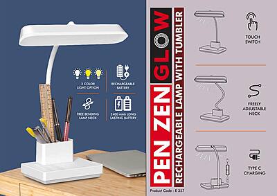 PenZen Glow: Rechargeable lamp with tumbler | 3 color light with Brightness adjustment