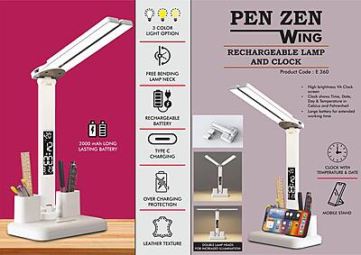 PenZen Wing: Rechargeable lamp with Dual tumbler | Clock with Temperature & Date |