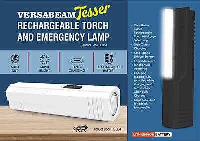VersaBeam Tesser: Rechargeable Torch with Emergency Lamp | Type C Charging