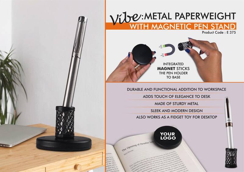Vibe: Metal Paperweight with Magnetic Pen Stand Vibe: Metal Paperweight with Magnetic Pen Stand