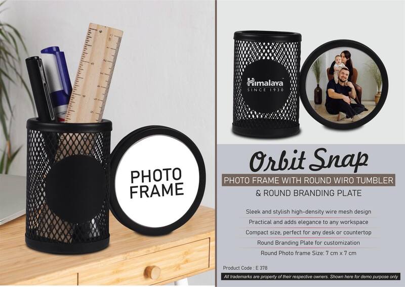 Orbit Snap: Photo Frame with Round Wiro tumbler & Round Branding Plate Orbit Snap: Photo Frame with Round Wiro tumbler & Round Branding Plate