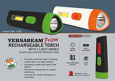 VersaBeam Prism: Rechargeable Torch with 2 light modes, Blinker and Lamp with Emergency mode