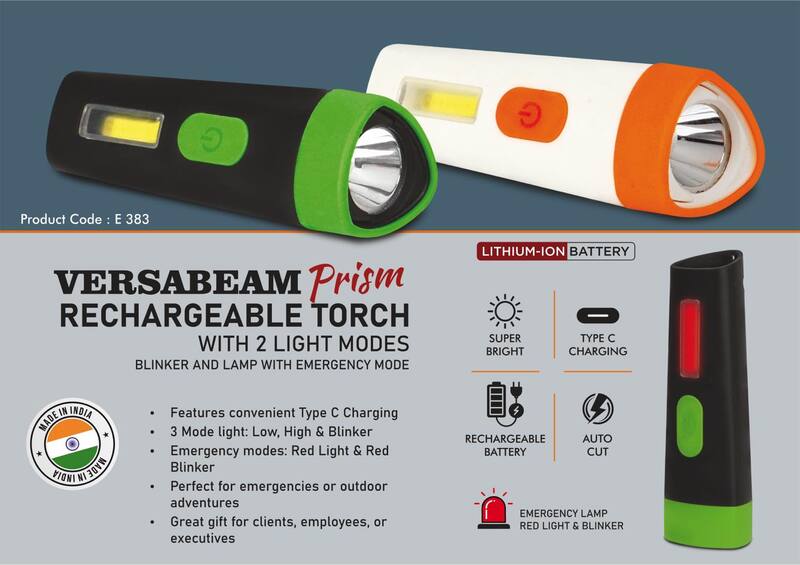 VersaBeam Prism: Rechargeable Torch with 2 light modes, Blinker and Lamp with Emergency mode VersaBeam Prism: Rechargeable Torch with 2 light modes, Blinker and Lamp with Emergency mode