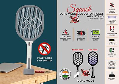 Squash: Dual Mode Mosquito racket with stand