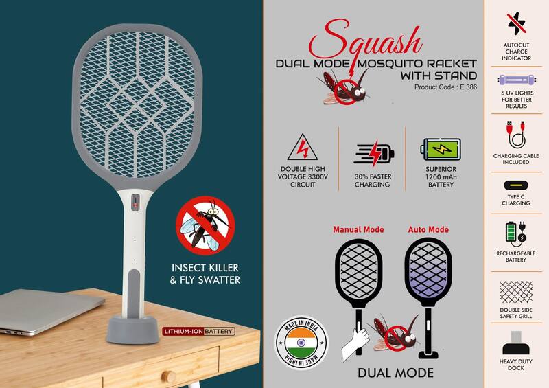 Squash: Dual Mode Mosquito racket with stand Squash: Dual Mode Mosquito racket with stand