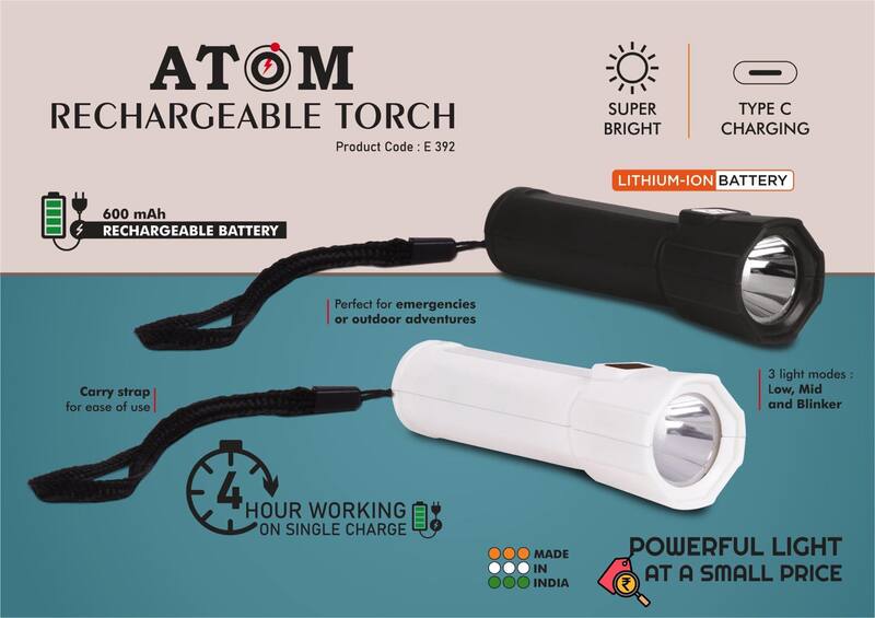 Atom: Rechargeable torch with Type C charging | 600 mah battery Atom: Rechargeable torch with Type C charging | 600 mah battery