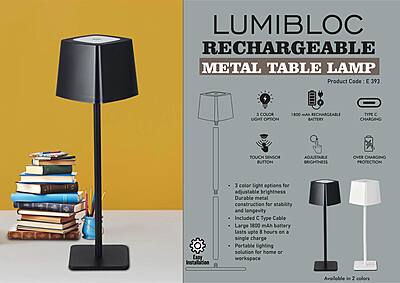 LumiBloc: Rechargeable Metal Table Lamp | 1800 mAh rechargeable battery