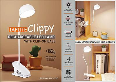 Taplite Clippy: Rechargeable LED lamp with clip on base
