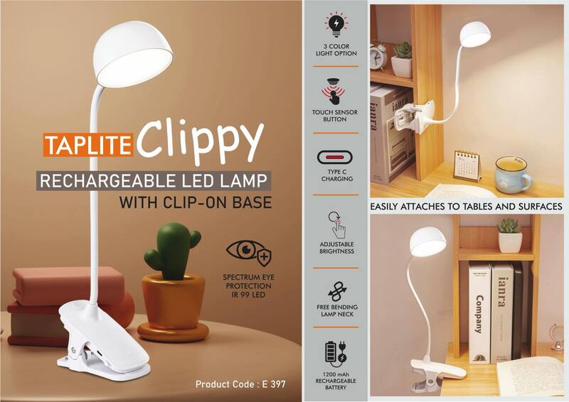 Taplite Clippy: Rechargeable LED lamp with clip on base