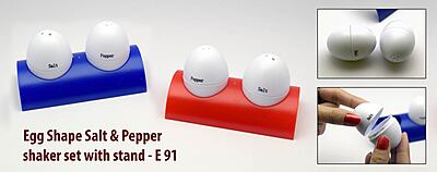 Egg shaped salt & pepper shaker set with stand