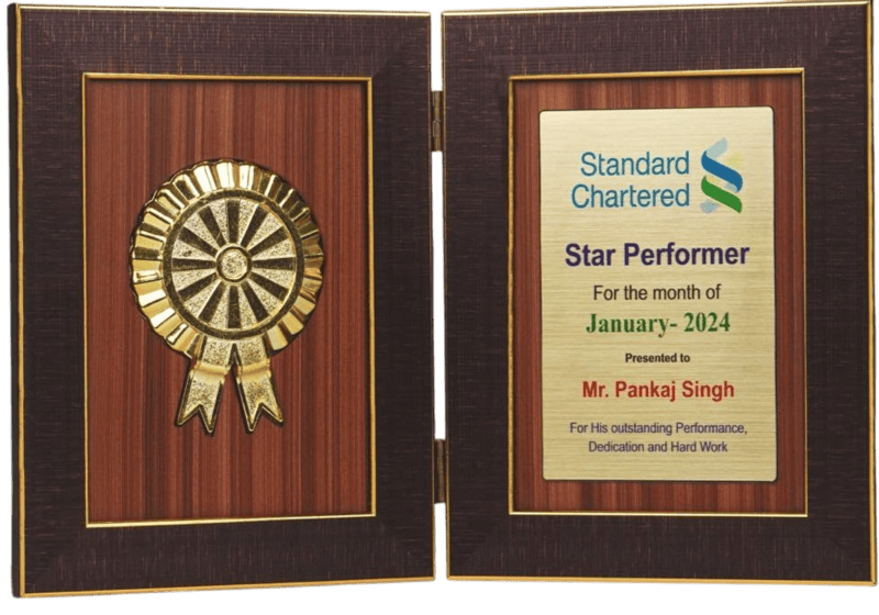 Book Style Folding Trophy with Award Motif | 8.5 x 6.5″ | Wooden Background Book Style Folding Trophy with Award Motif | 8.5 x 6.5″ | Wooden Background