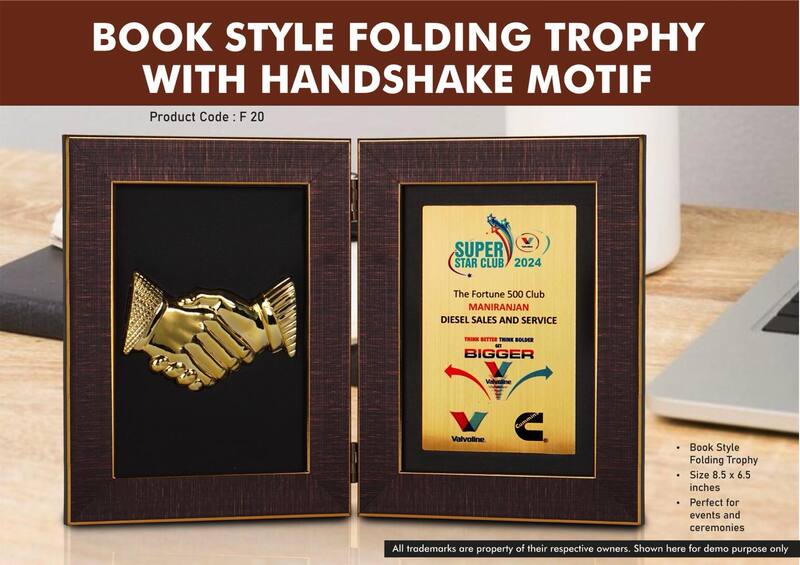 Book Style Folding Trophy with Handshake Motif | 8.5 x 6.5″ | Solid Background Book Style Folding Trophy with Handshake Motif | 8.5 x 6.5″ | Solid Background