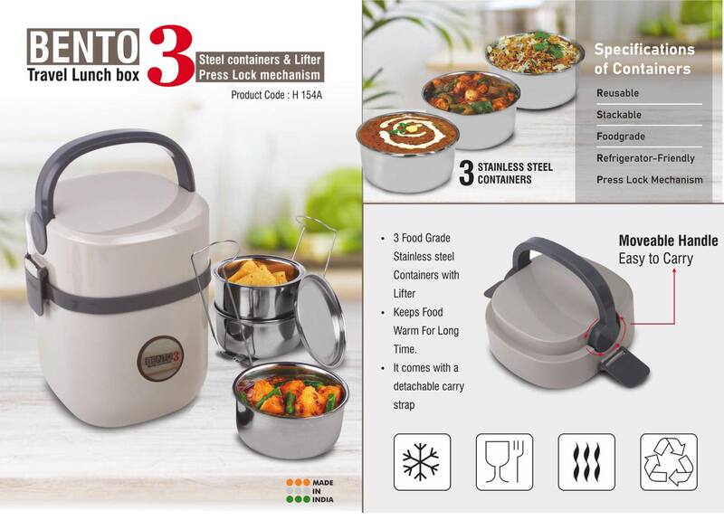 Bento Travel Lunch box with 3 Steel containers & Lifter Bento Travel Lunch box with 3 Steel containers & Lifter