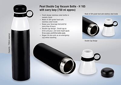 Pearl Double cap Vacuum bottle in metallic finish with carry loop