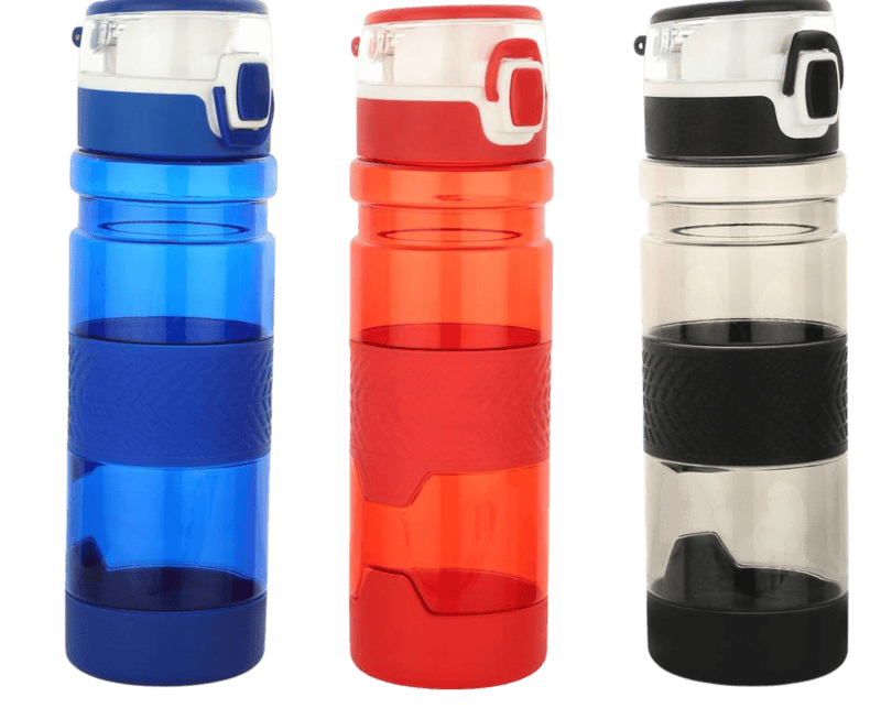 Grip-On: Push button water bottle with silicon grip Grip-On: Push button water bottle with silicon grip