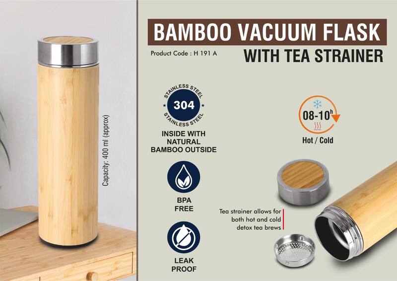 Stainless steel Bamboo Vacuum flask with Tea Strainer Stainless steel Bamboo Vacuum flask with Tea Strainer