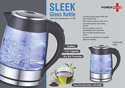 Sleek Glass kettle with LED illumination