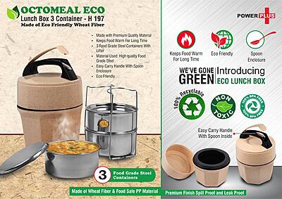Octomeal Eco: 3 Steel container lunch box with spoon | Made from Eco friendly material