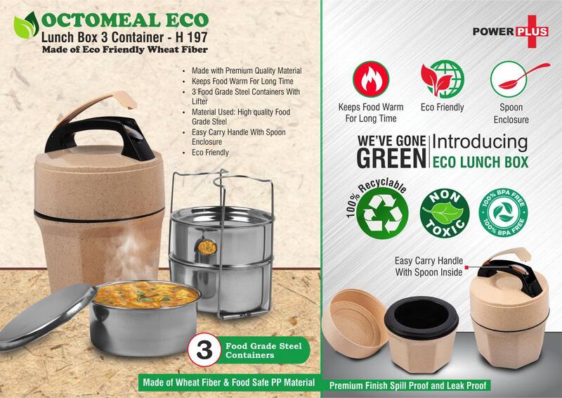 Octomeal Eco: 3 Steel container lunch box with spoon | Made from Eco friendly material Octomeal Eco: 3 Steel container lunch box with spoon | Made from Eco friendly material