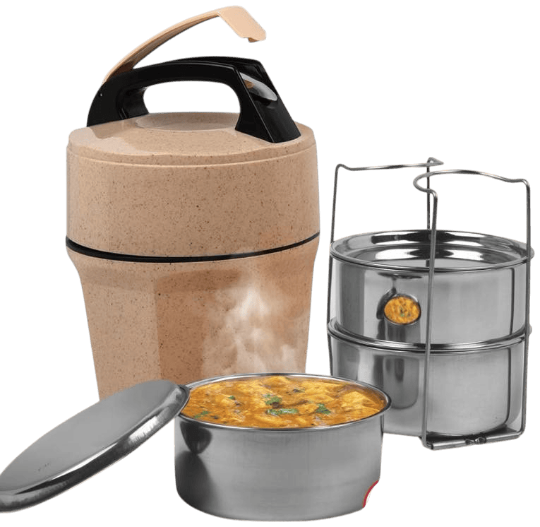 Octomeal Eco: 3 Steel container lunch box with spoon | Made from Eco friendly material Octomeal Eco: 3 Steel container lunch box with spoon | Made from Eco friendly material