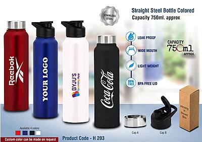 Straight steel single wall bottle Colored | Capacity 750ml approx