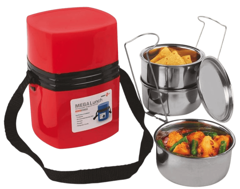 Power Plus Mega Steel Lunch Box- 3 Stainless steel containers with lifter Power Plus Mega Steel Lunch Box- 3 Stainless steel containers with lifter