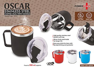 Oscar: Stainless Steel coffee mug with handle