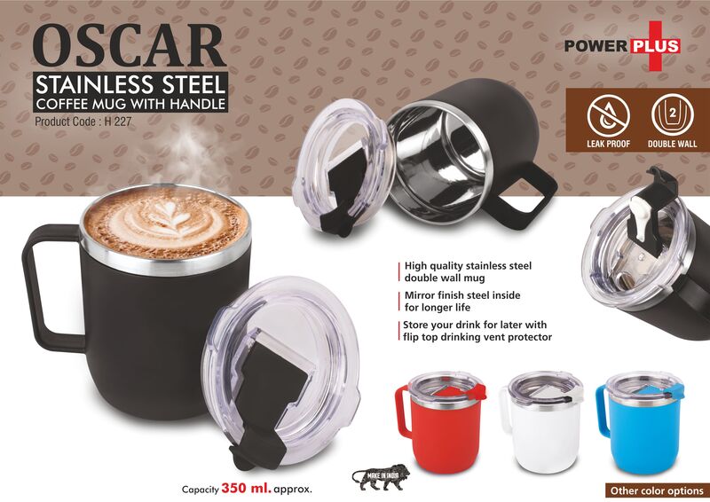 Oscar: Stainless Steel coffee mug with handle Oscar: Stainless Steel coffee mug with handle