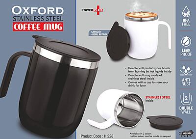 Oxford: Stainless Steel Double wall Coffee mug with Round handle
