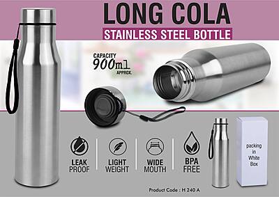 Long cola stainless steel single wall bottle with carry strap