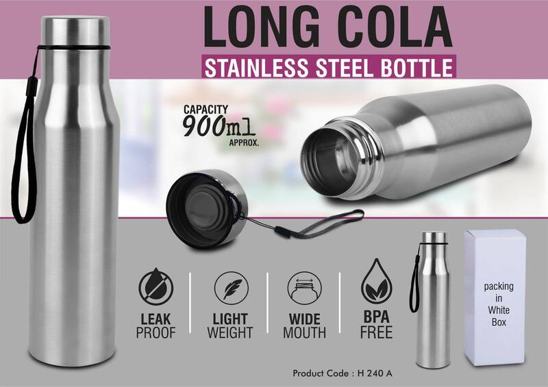 Long cola stainless steel single wall bottle with carry strap Long cola stainless steel single wall bottle with carry strap