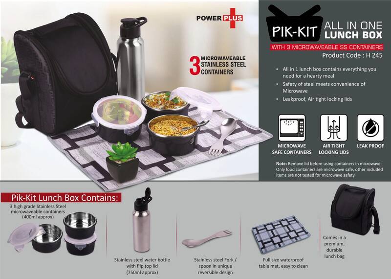 PIK-KIT: All in 1 Lunch box with 3 Microwaveable Steel containers PIK-KIT: All in 1 Lunch box with 3 Microwaveable Steel containers
