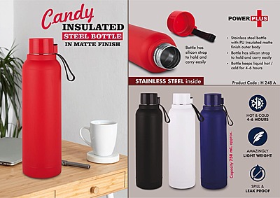 Candy: Insulated Steel Bottle with carry strap in Matte Finish | Keeps Hot & Cold