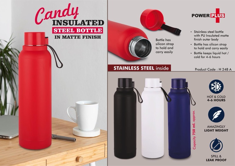 Candy: Insulated Steel Bottle with carry strap in Matte Finish | Keeps Hot & Cold Candy: Insulated Steel Bottle with carry strap in Matte Finish | Keeps Hot & Cold